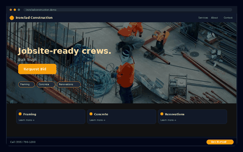 Ironclad Construction website preview